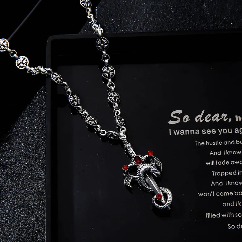 Gothic Style Retro Rhinestone Cross Stainless Steel Pendant ins Hip-Hop Men's Fashion Personality Versatile Necklace Accessories