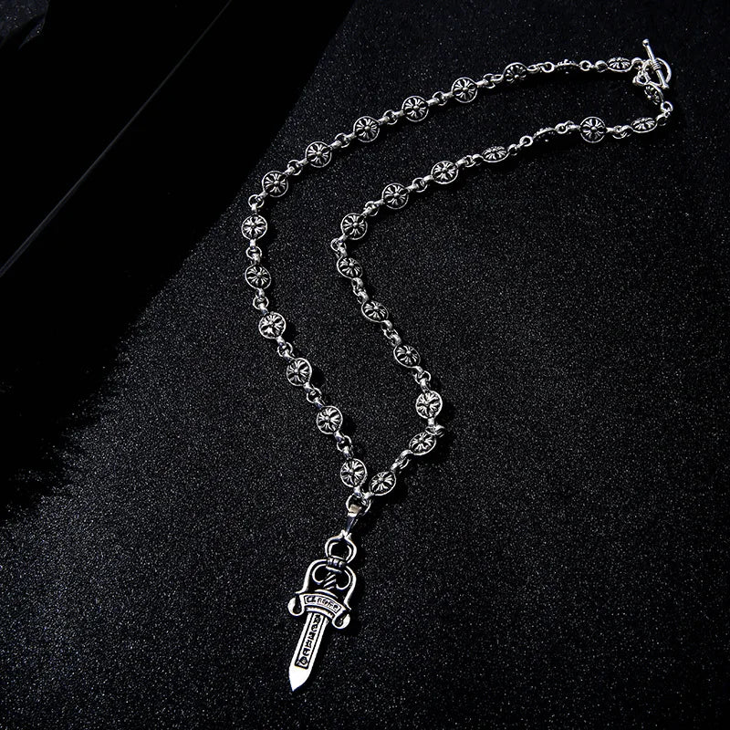Gothic Style Retro Rhinestone Cross Stainless Steel Pendant ins Hip-Hop Men's Fashion Personality Versatile Necklace Accessories