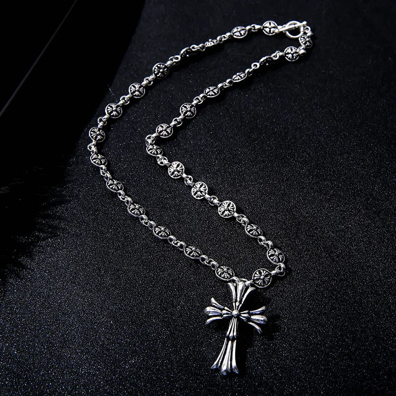 Gothic Style Retro Rhinestone Cross Stainless Steel Pendant ins Hip-Hop Men's Fashion Personality Versatile Necklace Accessories
