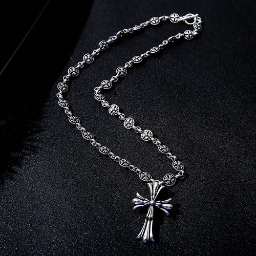 Gothic Style Retro Rhinestone Cross Stainless Steel Pendant ins Hip-Hop Men's Fashion Personality Versatile Necklace Accessories