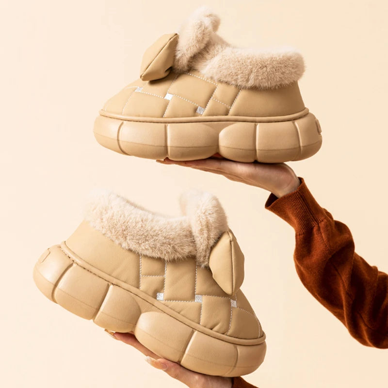 Winter Damenmode Bowknot Baumwollschuhe Dicke Sohle Daunen Wasserdichte Schneestiefel Frau Dicken Plüsch Warme Plattform Stiefeletten 2024