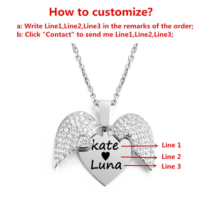 Personalized Heart Wings Pendant