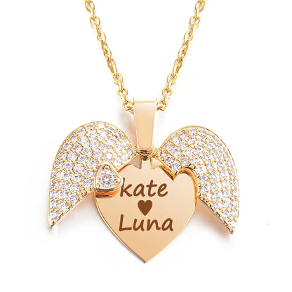 Personalized Heart Wings Pendant