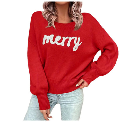 Women's Xmas Merry Letter Embroidered Sweater