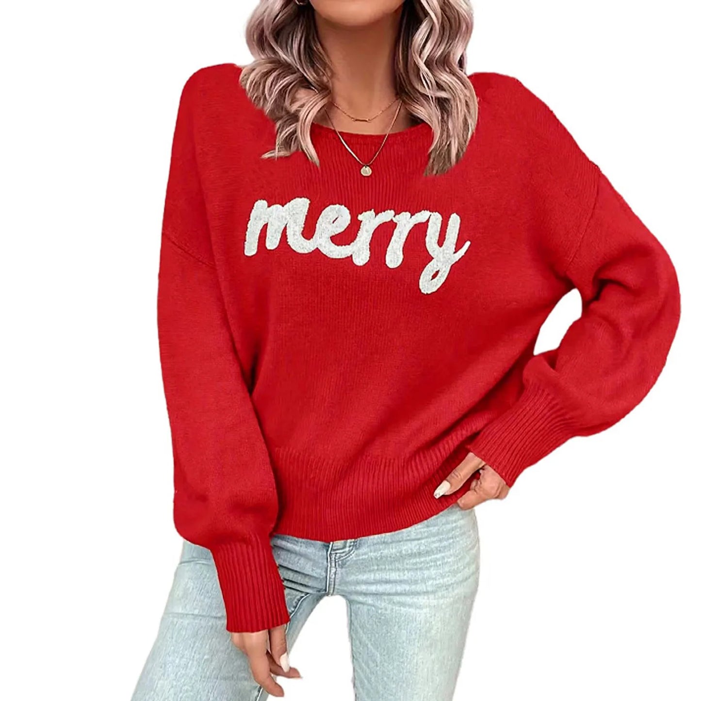 Women's Xmas Merry Letter Embroidered Sweater