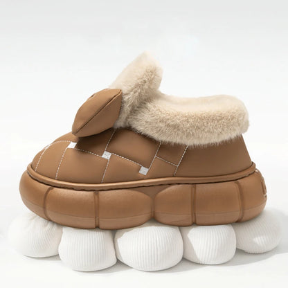 Winter Women Fashion Bowknot Cotton Shoes Thick Sole Down Waterproof Snow Boots Woman Thick Plush Warm Platform Ankle Boots 2024