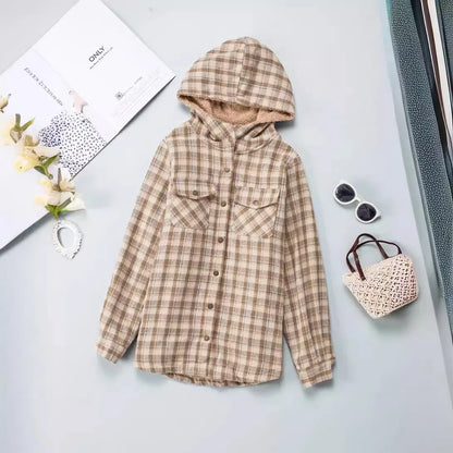 Winter Casual Plaid Hooded Wool Coat