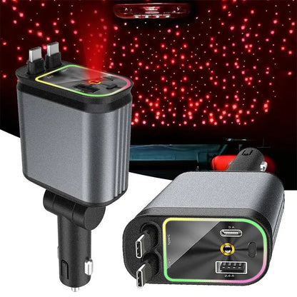 4 In 1 Retractable Car Charger Starlight In Car Roof 1