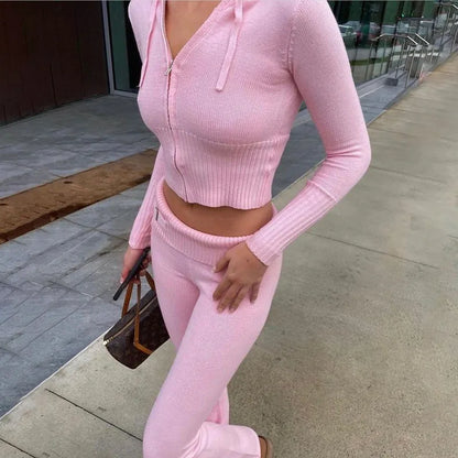 2 Piece Hooded Sweater Crop Top