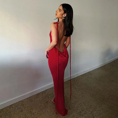 Backless Drawstrings Sleeveless Club Party Prom Dresses Elegant Female Outfits