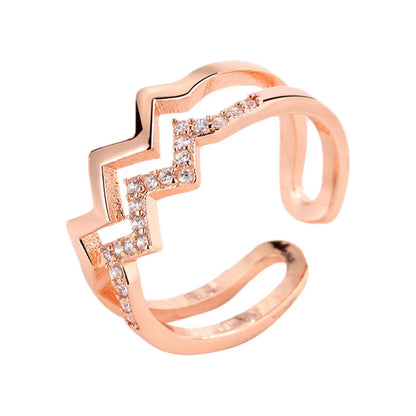 To My Daughter Highs And Low Wave Opening Ring With Card for Women Girls Wavy Zigzag Ring Double Wave Ring Zircon Inlaid Ring