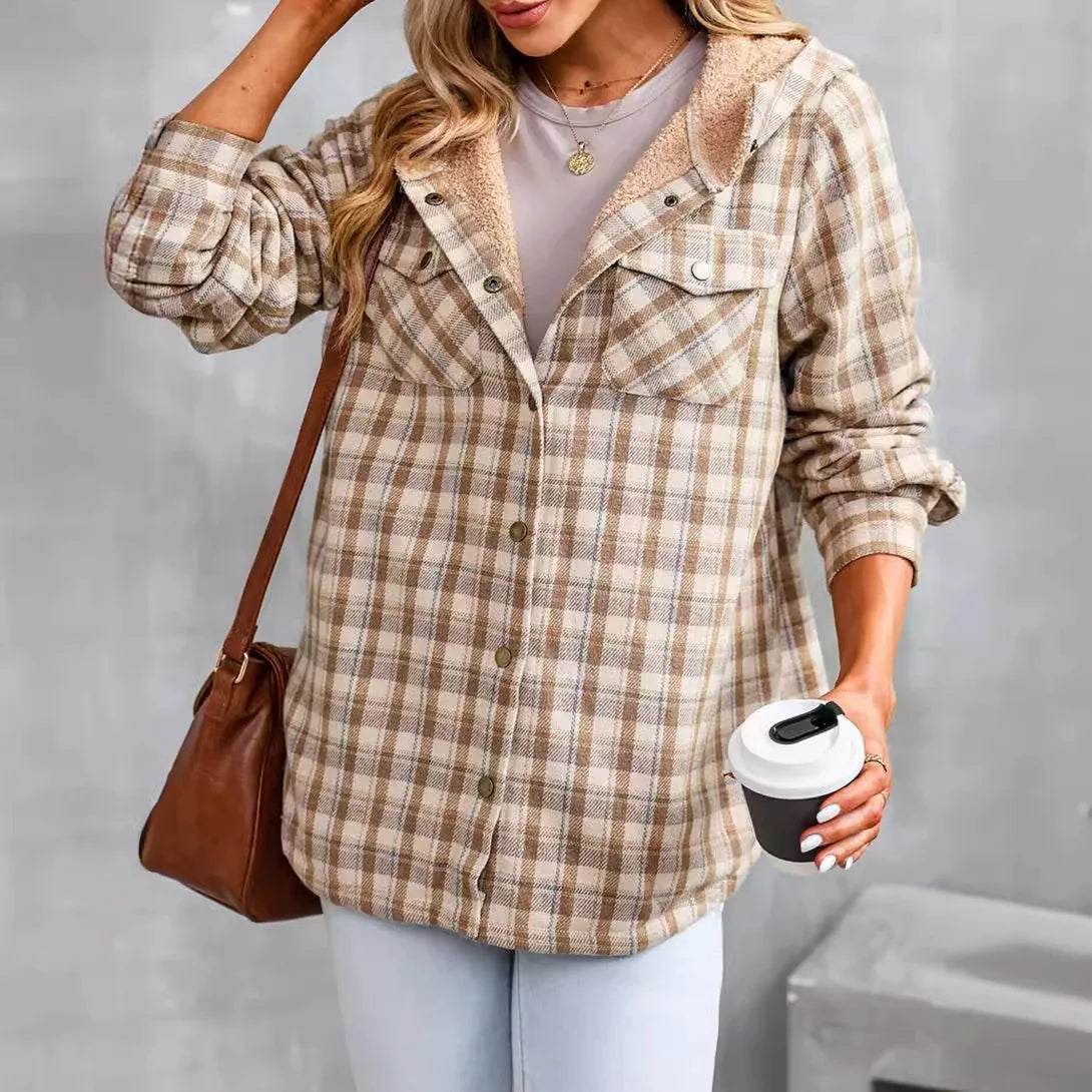 Winter Casual Plaid Hooded Wool Coat