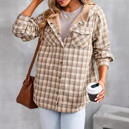 Winter Casual Plaid Hooded Wool Coat