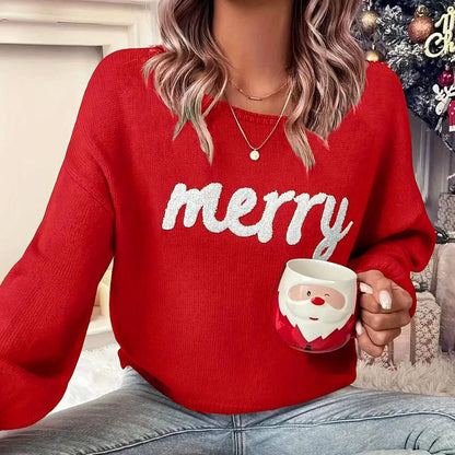 Women's Xmas Merry Letter Embroidered Sweater