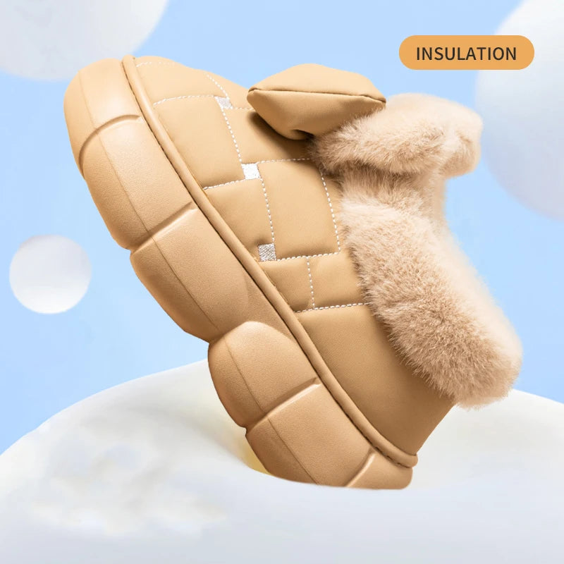 Winter Women Fashion Bowknot Cotton Shoes Thick Sole Down Waterproof Snow Boots Woman Thick Plush Warm Platform Ankle Boots 2024