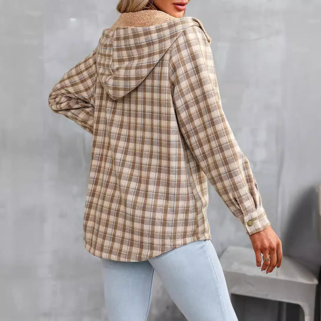 Winter Casual Plaid Hooded Wool Coat