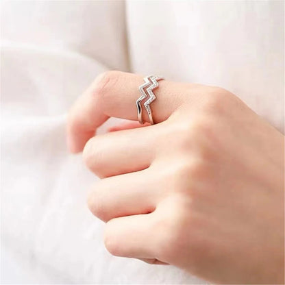 To My Daughter Highs And Low Wave Opening Ring With Card for Women Girls Wavy Zigzag Ring Double Wave Ring Zircon Inlaid Ring